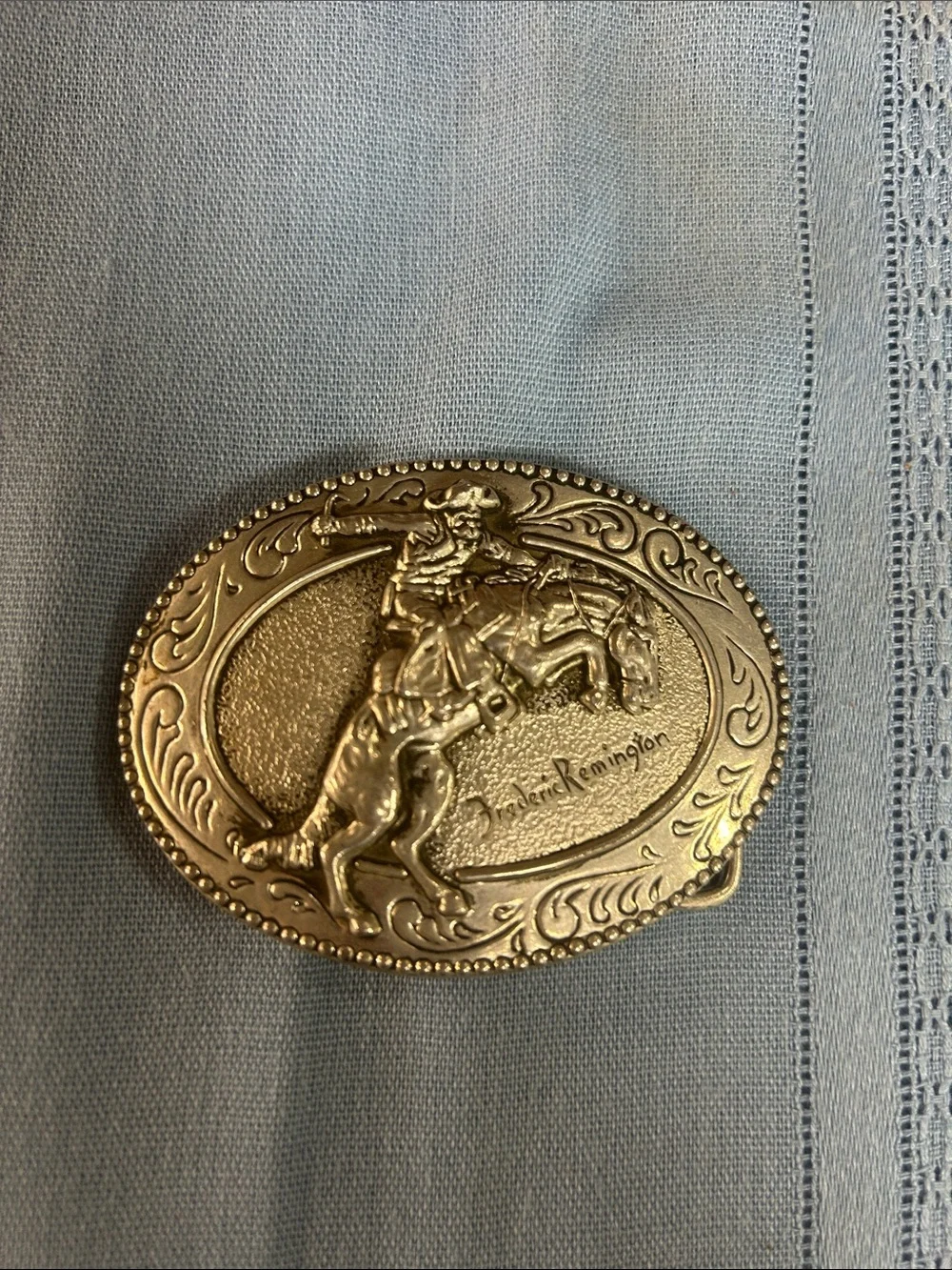 Vintage Frederick Remington Silver tone Belt Buckle “The Bronco Buster”